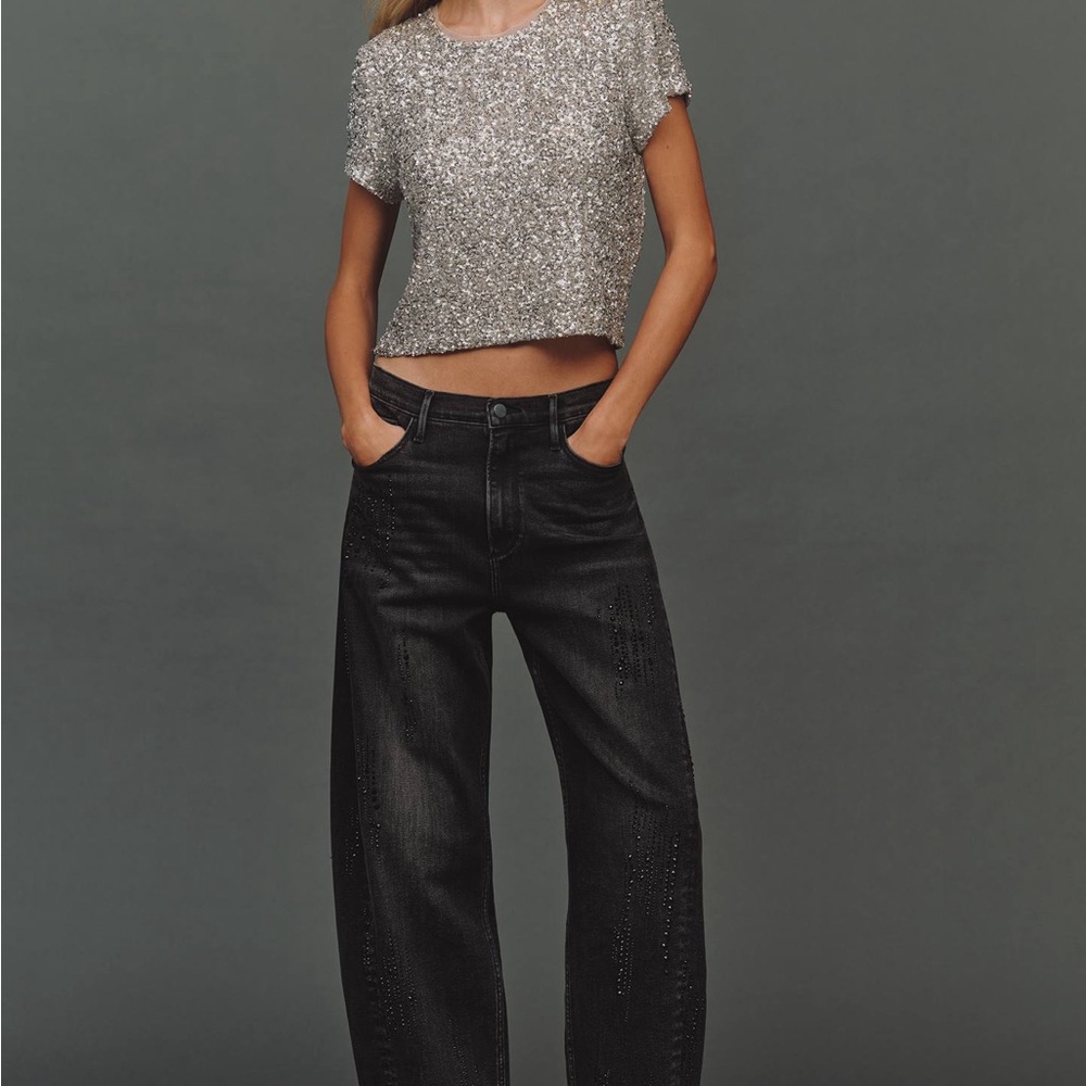 Anthropologie Maeve sequin silver tee pullover- style top